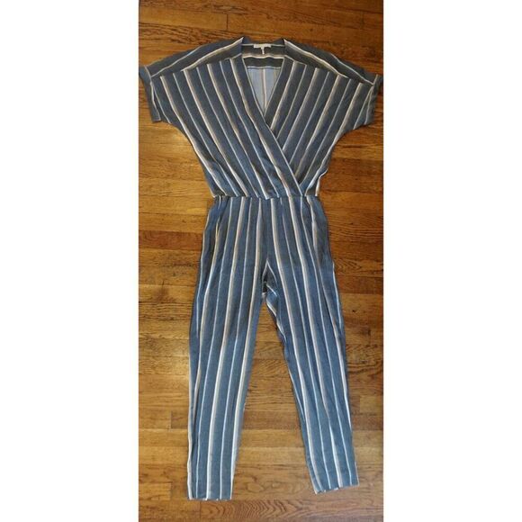 Maje Gray Pandora Striped Jacquard Short Sleeve Jumpsuit - Size 2 - Picture 1 of 16
